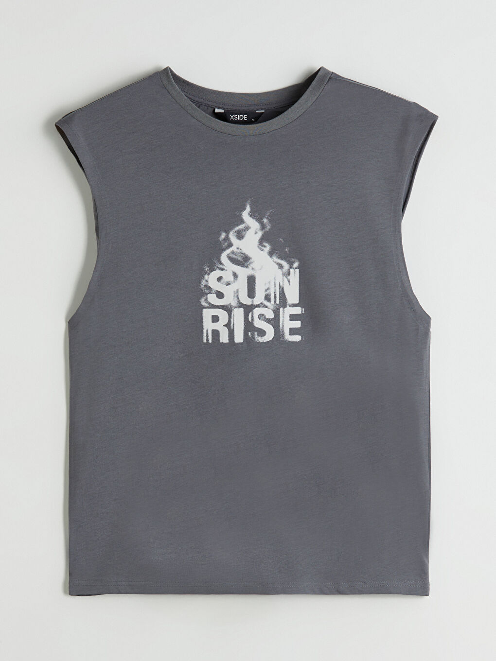 Gri Bisiklet Yaka Baskılı Penye Erkek Kolsuz Tişört-4