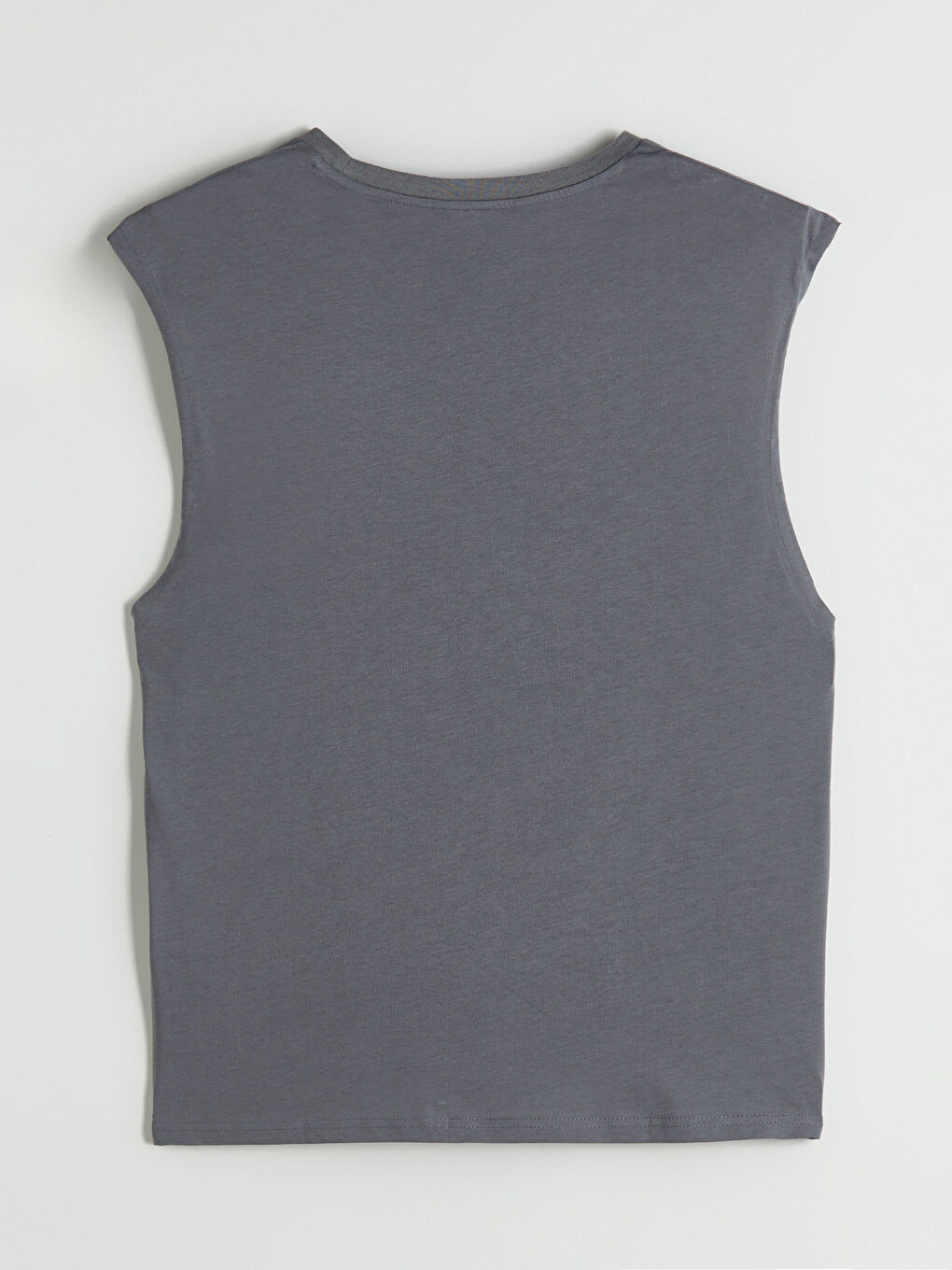 Gri Bisiklet Yaka Baskılı Penye Erkek Kolsuz Tişört-5