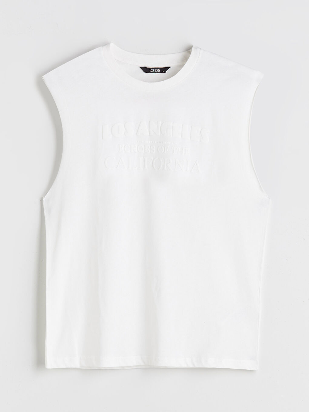 Ekru Bisiklet Yaka Baskılı Erkek Kolsuz Tişört-4