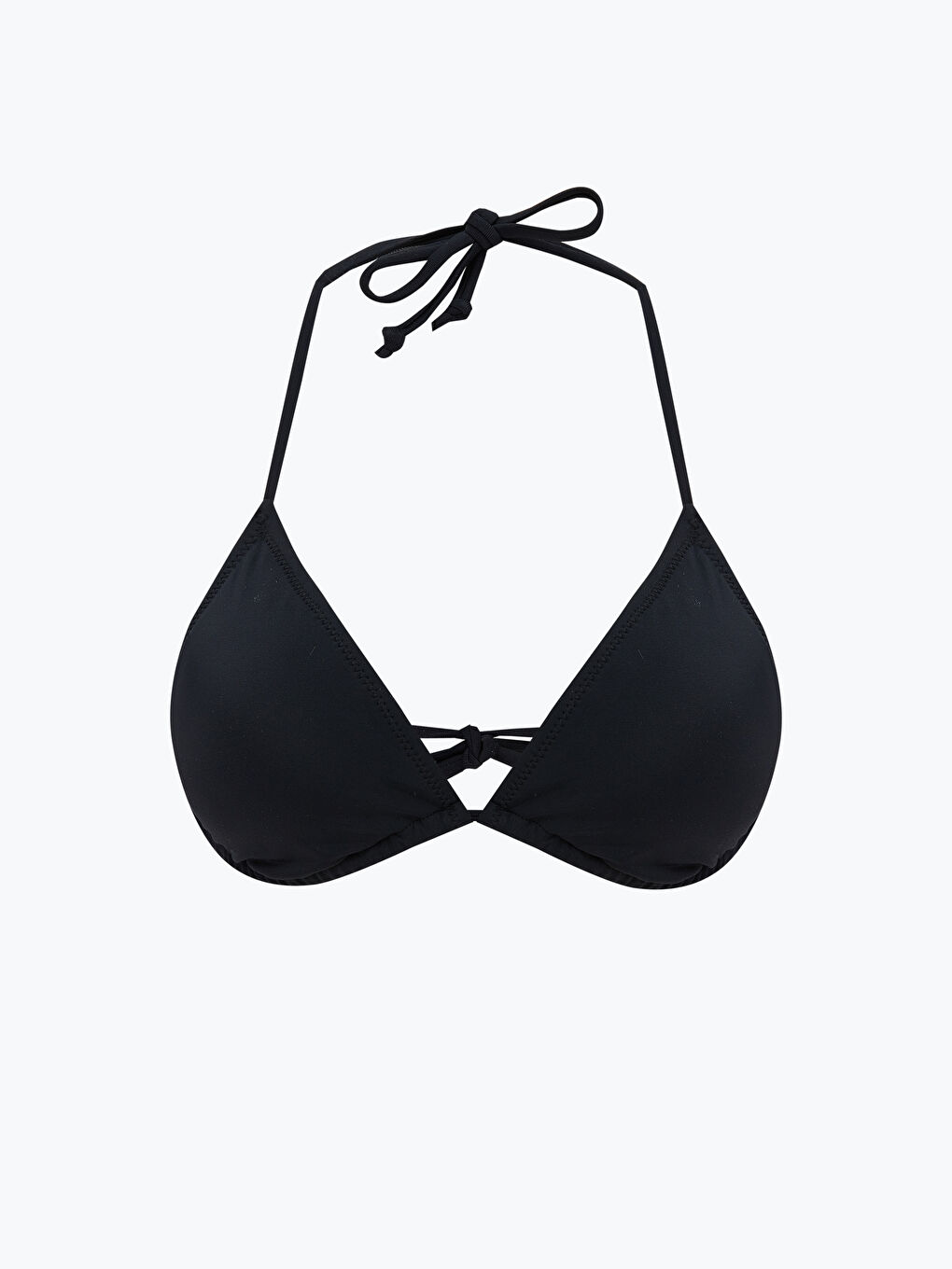 Siyah Düz Boyundan Bağlama Detaylı Kadın Bikini Üst