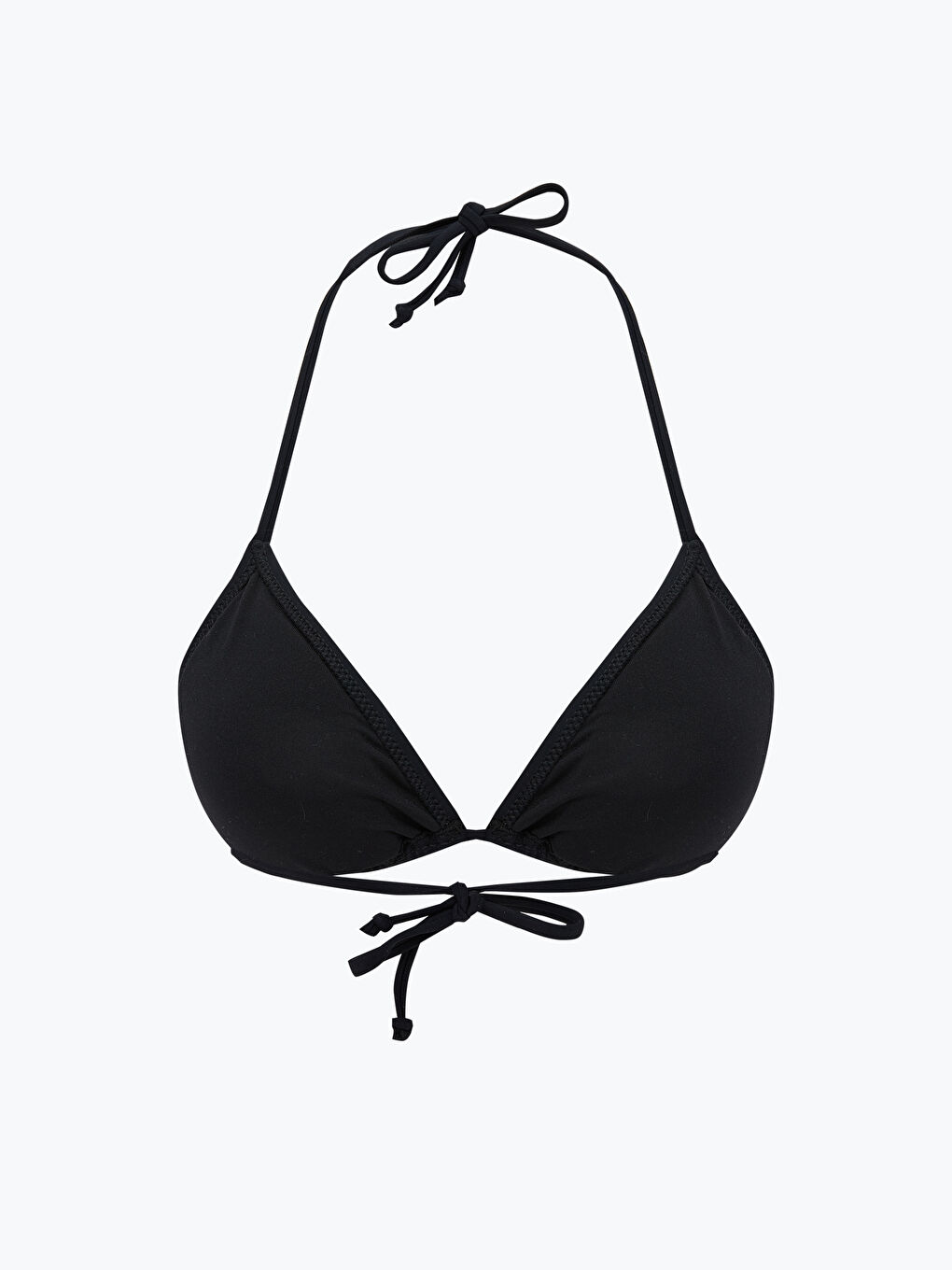 Siyah Düz Boyundan Bağlama Detaylı Kadın Bikini Üst-1