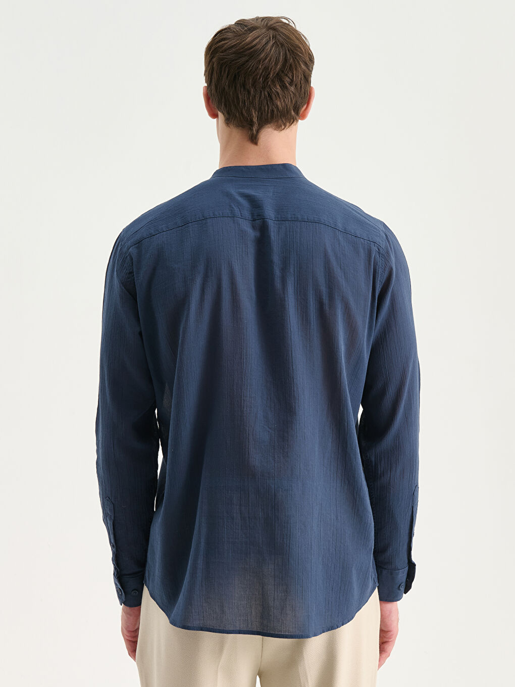 Lacivert Regular Fit Hakim Yaka Uzun Kollu Erkek Gömlek-3