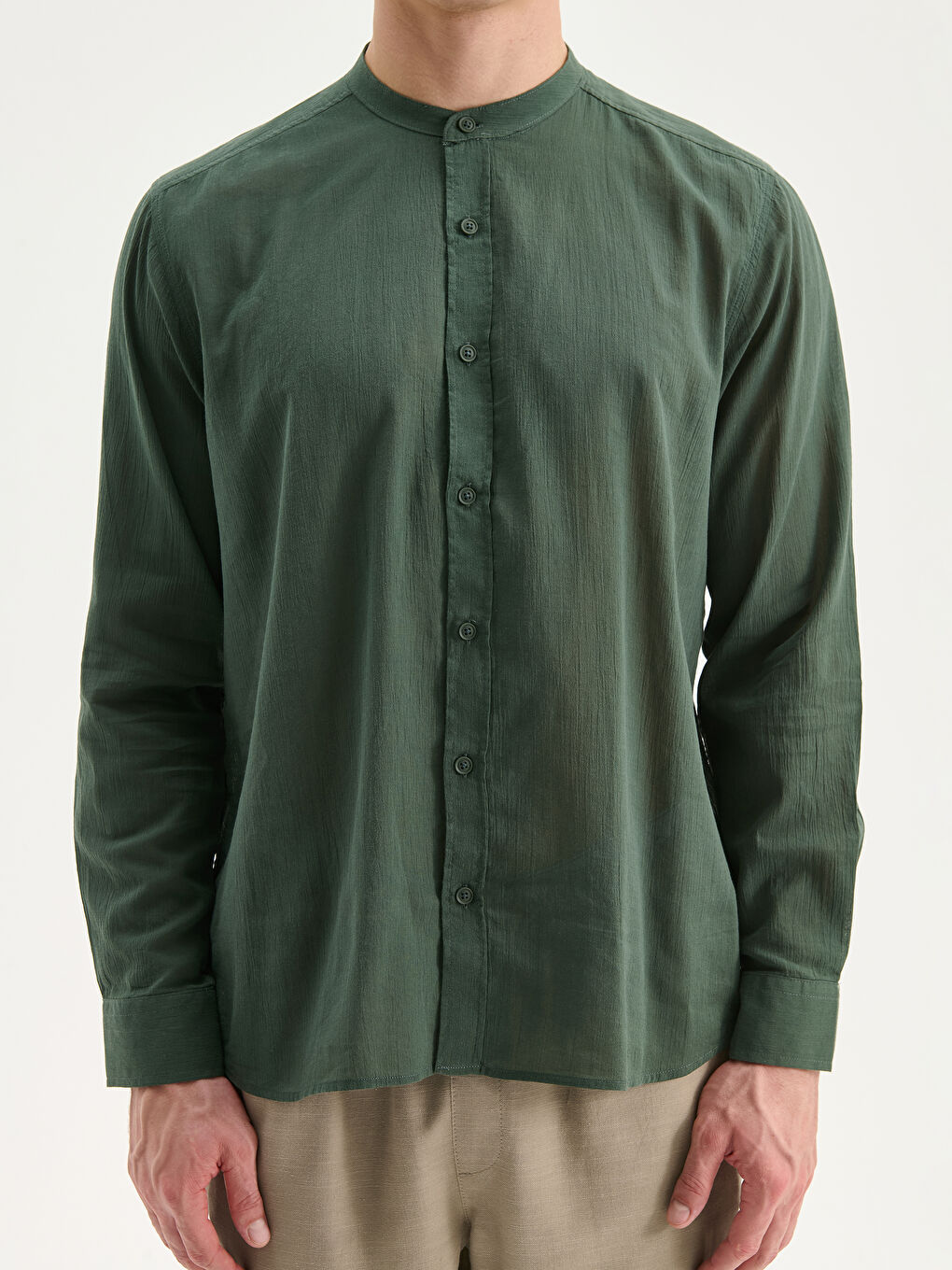 Yeşil Regular Fit Hakim Yaka Uzun Kollu Erkek Gömlek-2