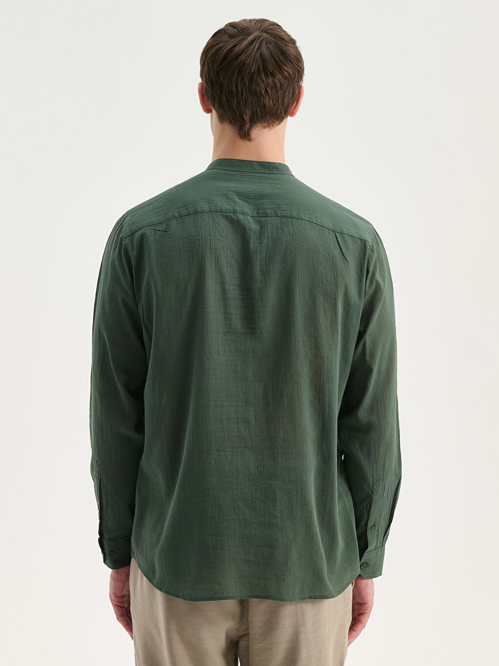 Yeşil Regular Fit Hakim Yaka Uzun Kollu Erkek Gömlek-3