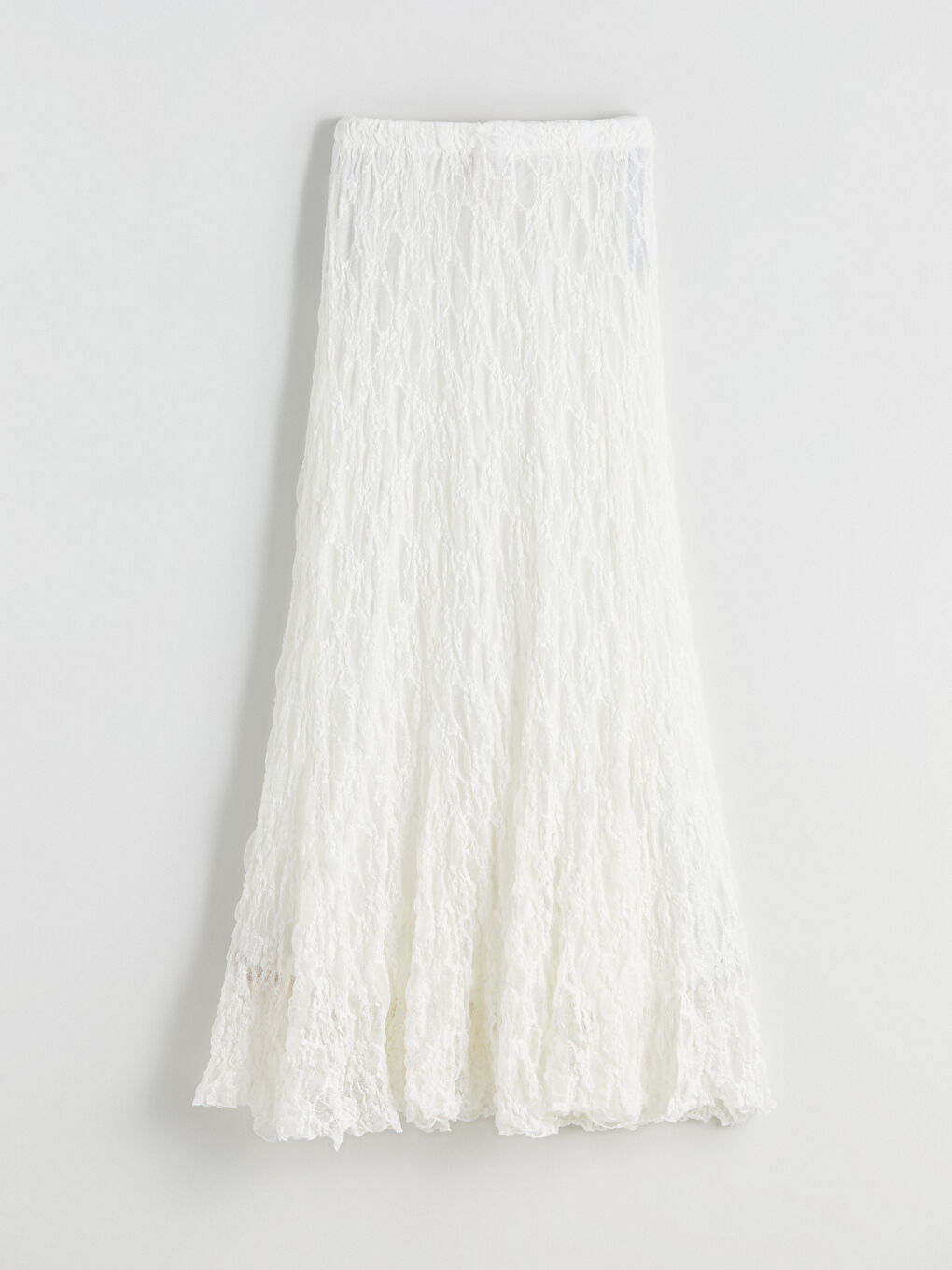 Ekru Beli Lastikli Dantelli Etek-4