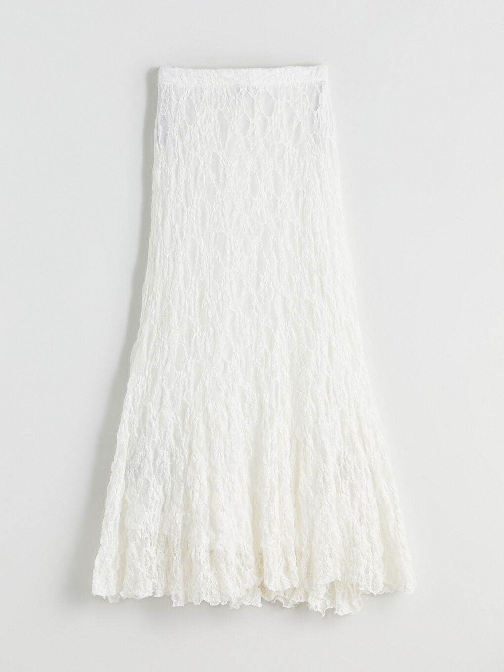 Ekru Beli Lastikli Dantelli Etek-5