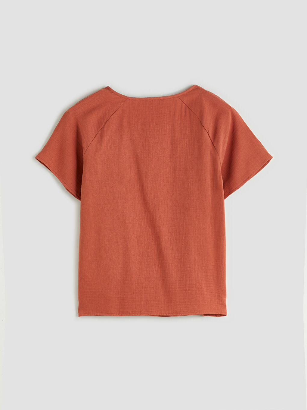 Turuncu Bağlamalı Yaka Nakışlı Müslin Bluz-5