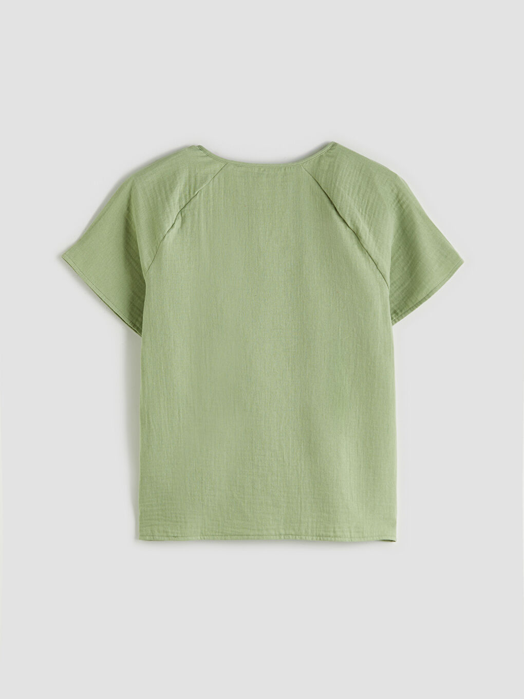 Haki Bağlamalı Yaka Nakışlı Müslin Bluz-5