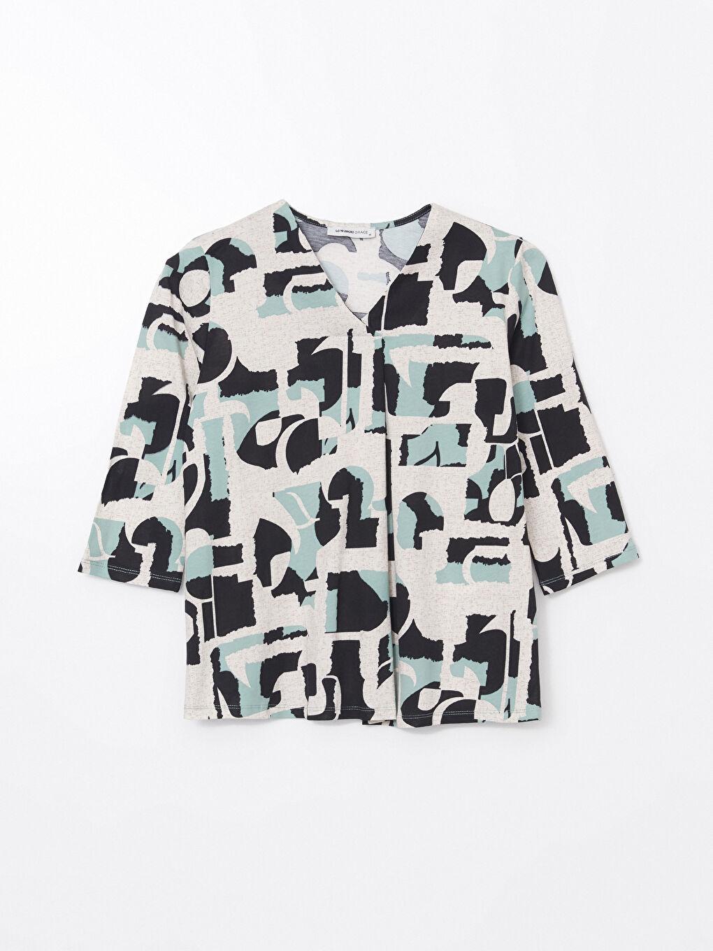 Siyah V Yaka Desenli Kadın Bluz-9