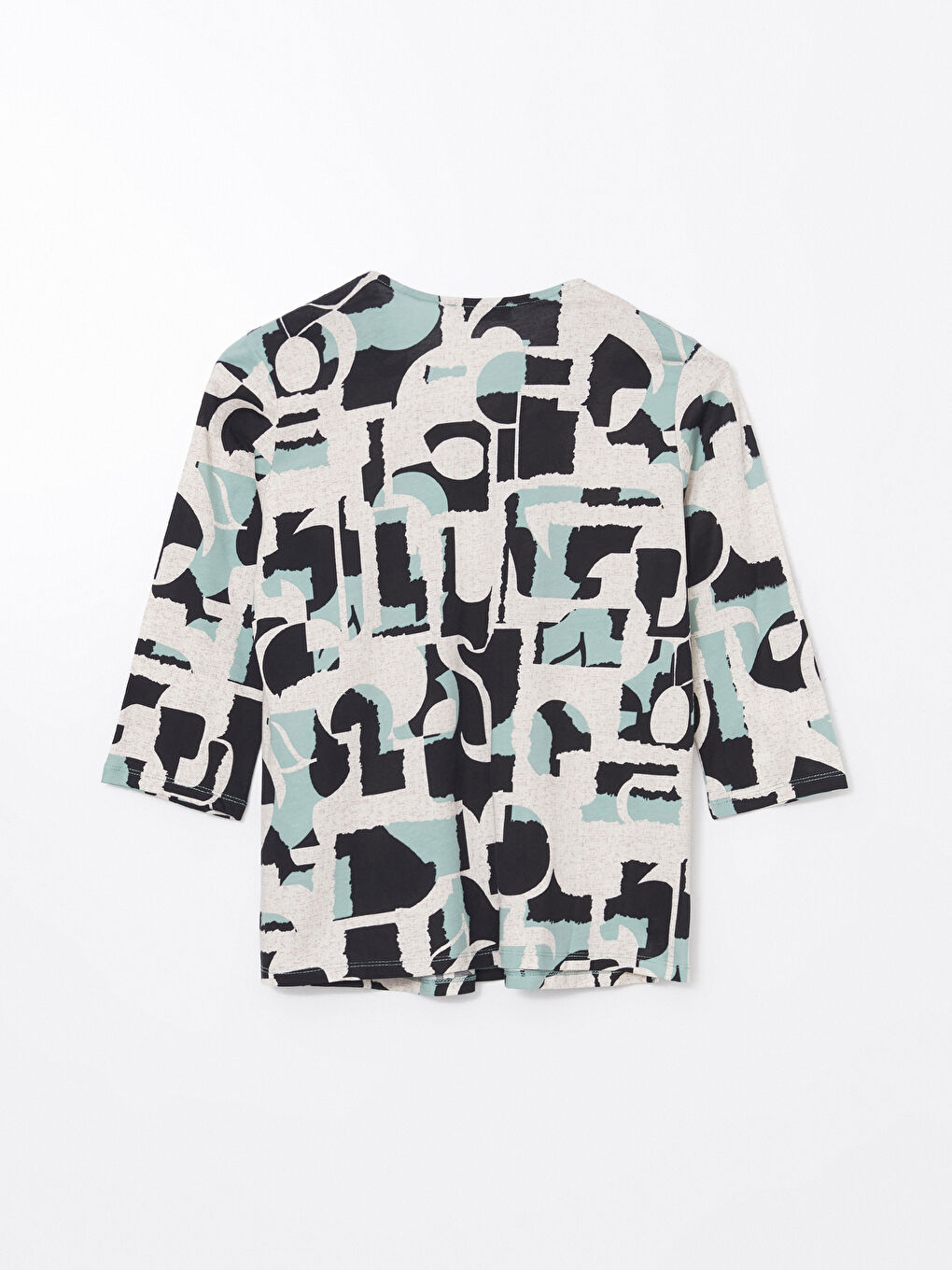 Siyah V Yaka Desenli Kadın Bluz-10