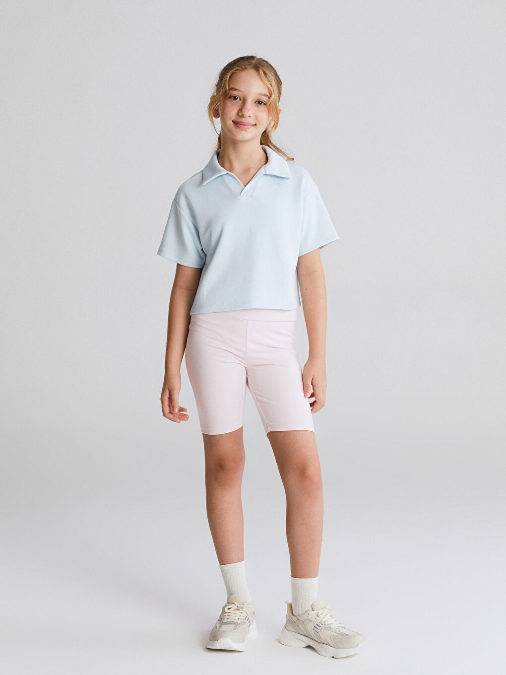 Mavi Polo Yaka Kız Çocuk Tişört