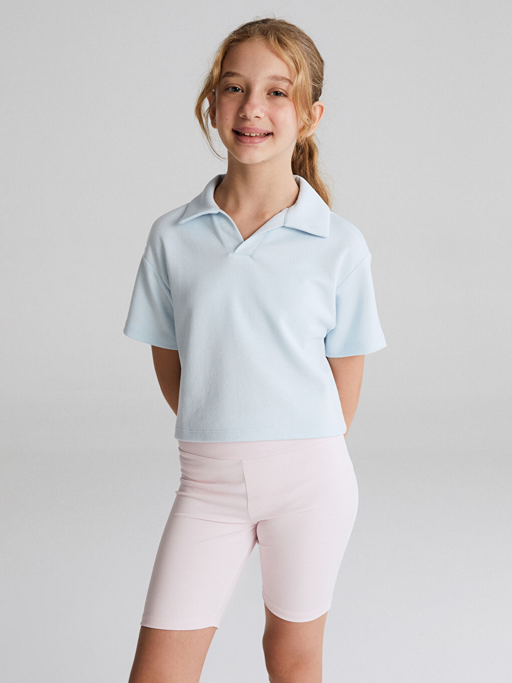 Mavi Polo Yaka Kız Çocuk Tişört-1