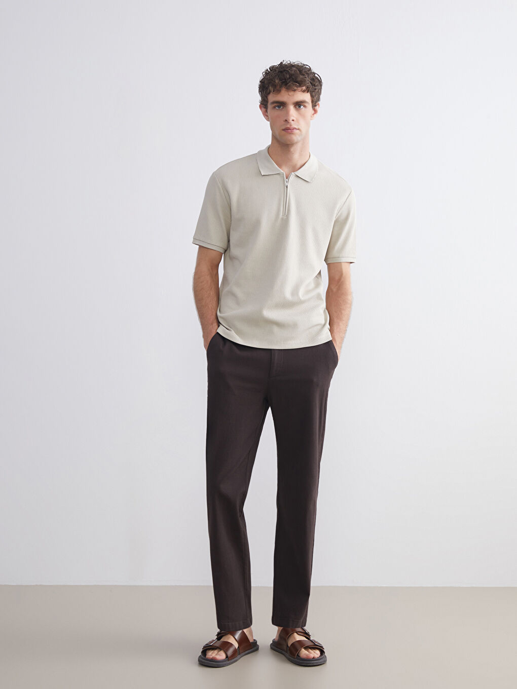 Regular Fit Linen-Look Men's Trousers