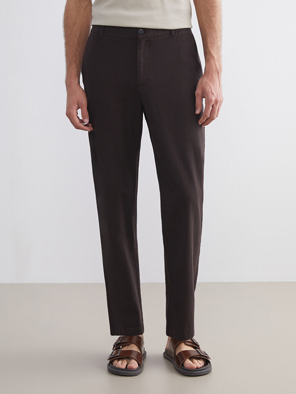 Regular Fit Linen-Look Men's Trousers-1