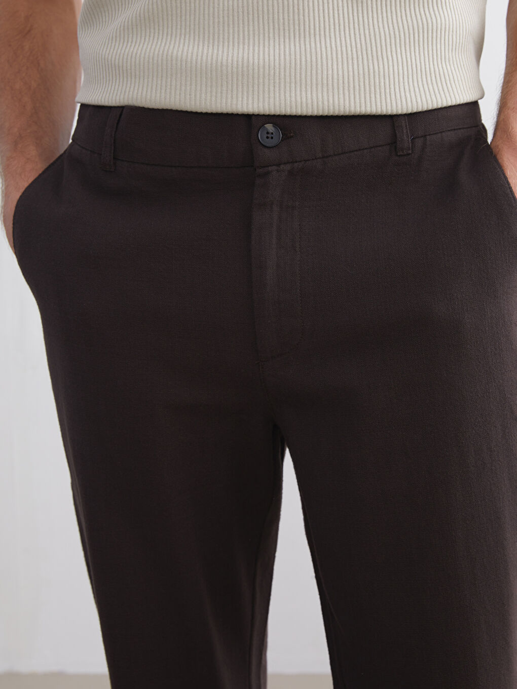 Regular Fit Linen-Look Men's Trousers-2