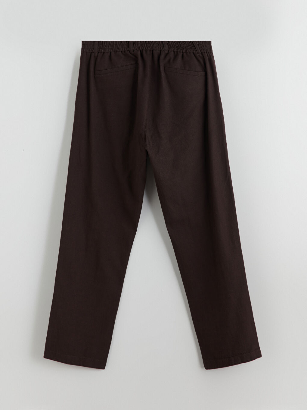 Kahverengi Standart Kalıp Keten Görünümlü Erkek Pantolon-5