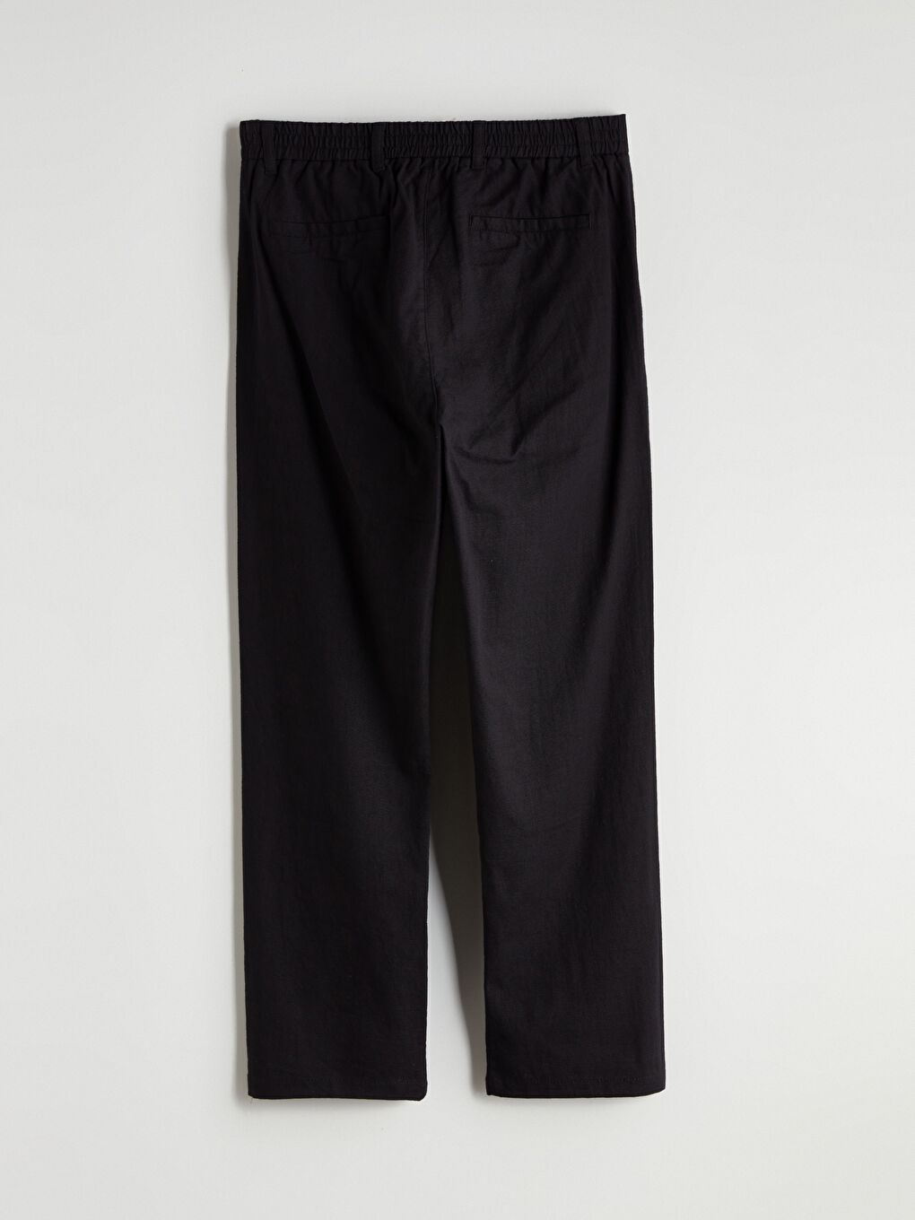 Siyah Standart Kalıp Keten Görünümlü Erkek Pantolon-5