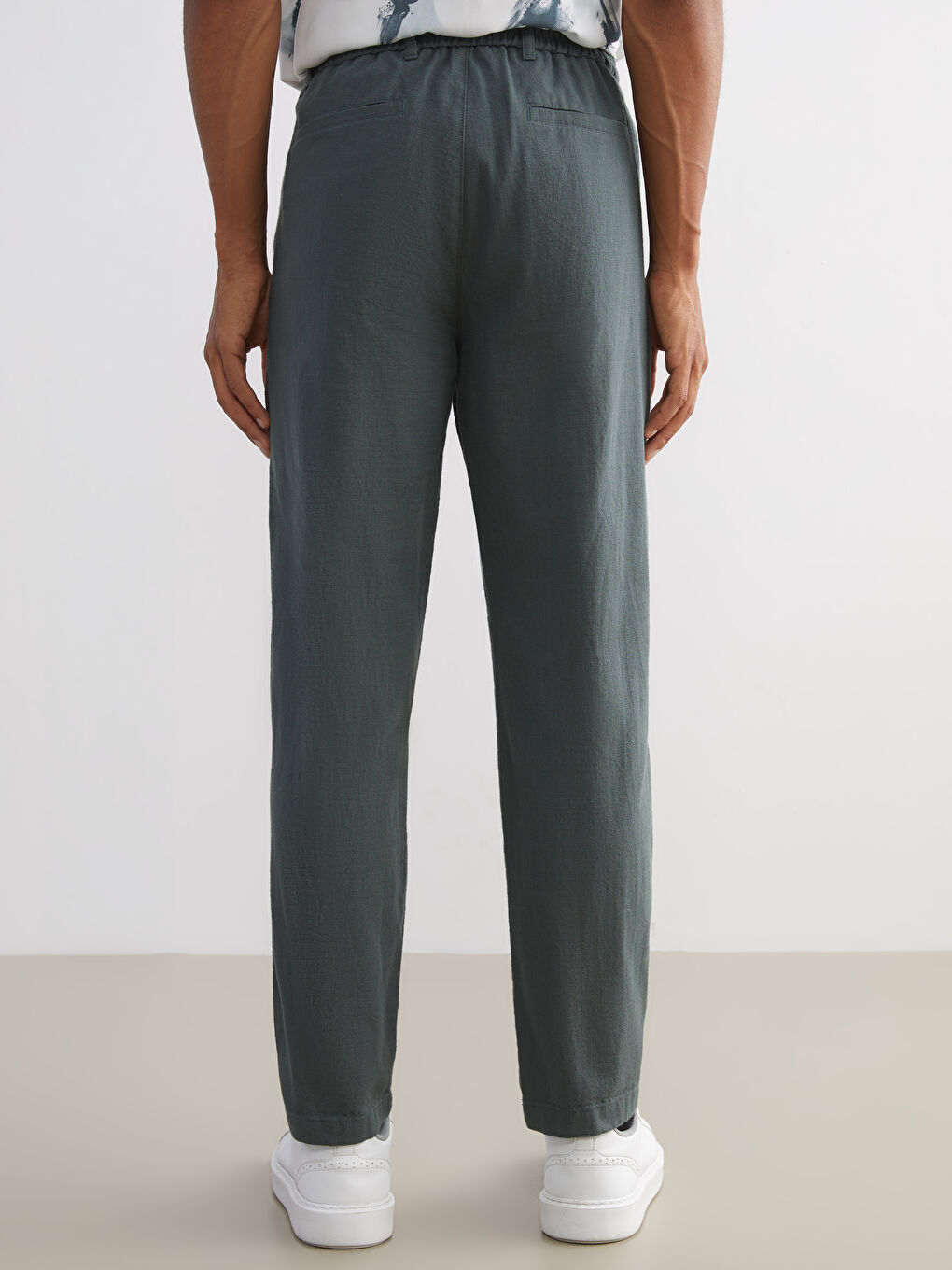 Petrol Standart Kalıp Keten Görünümlü Erkek Pantolon-3