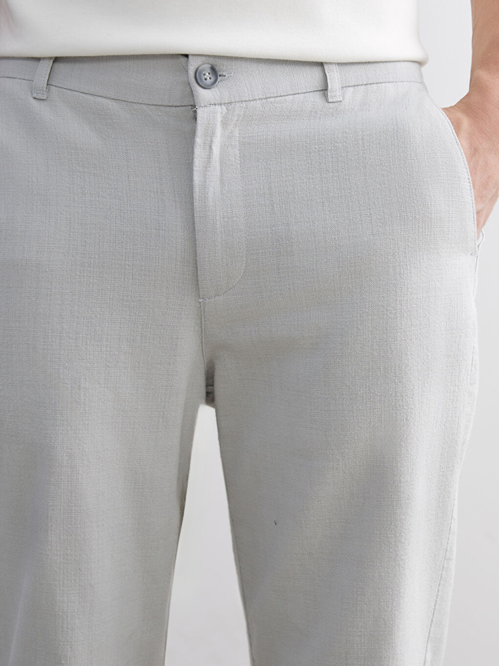 Bej Standart Kalıp Keten Görünümlü Erkek Pantolon-2