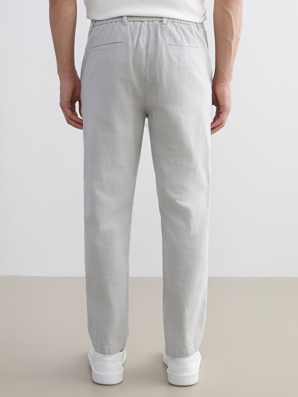 Bej Standart Kalıp Keten Görünümlü Erkek Pantolon-3