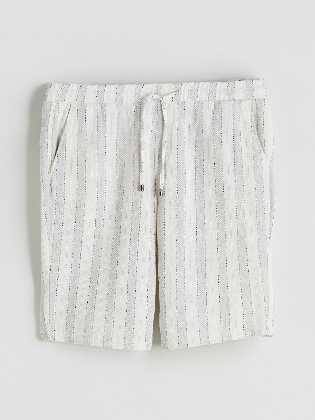 Ekru Standart Kalıp Armürlü Erkek Şort-4
