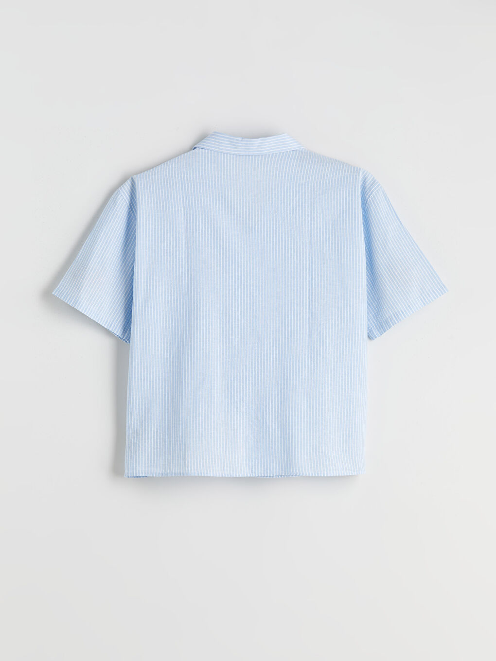 Mavi Rahat Kalıp Resort Yaka Kısa Kollu Çizgili Keten Karışımlı Erkek Gömlek-5