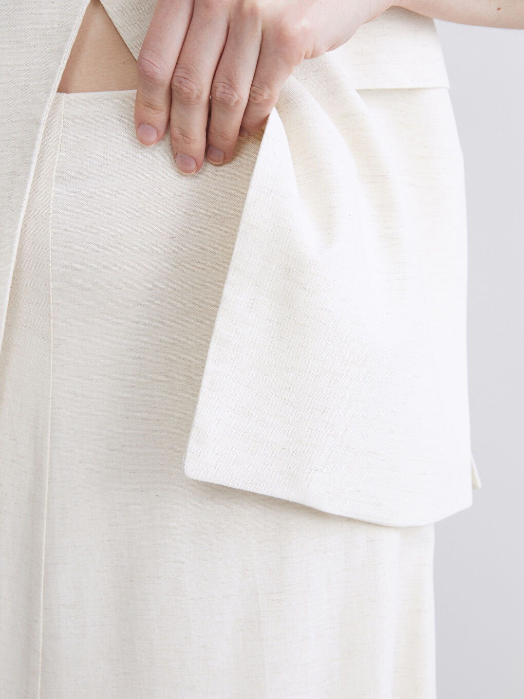 Bej Beli Kemerli A Kesim Keten Karışımlı Etek-3