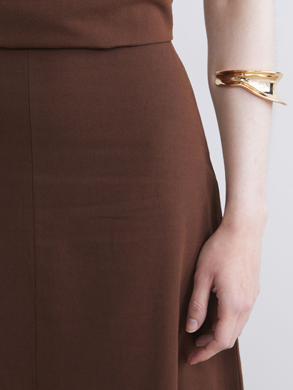 Kahverengi Beli Kemerli A Kesim Keten Karışımlı Etek-2