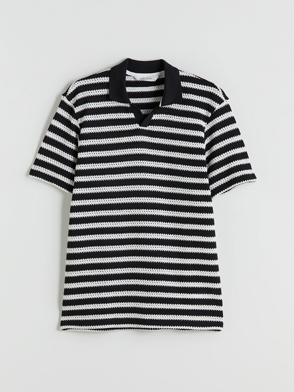 Siyah Polo Yaka Çizgili Penye Erkek Tişört-4