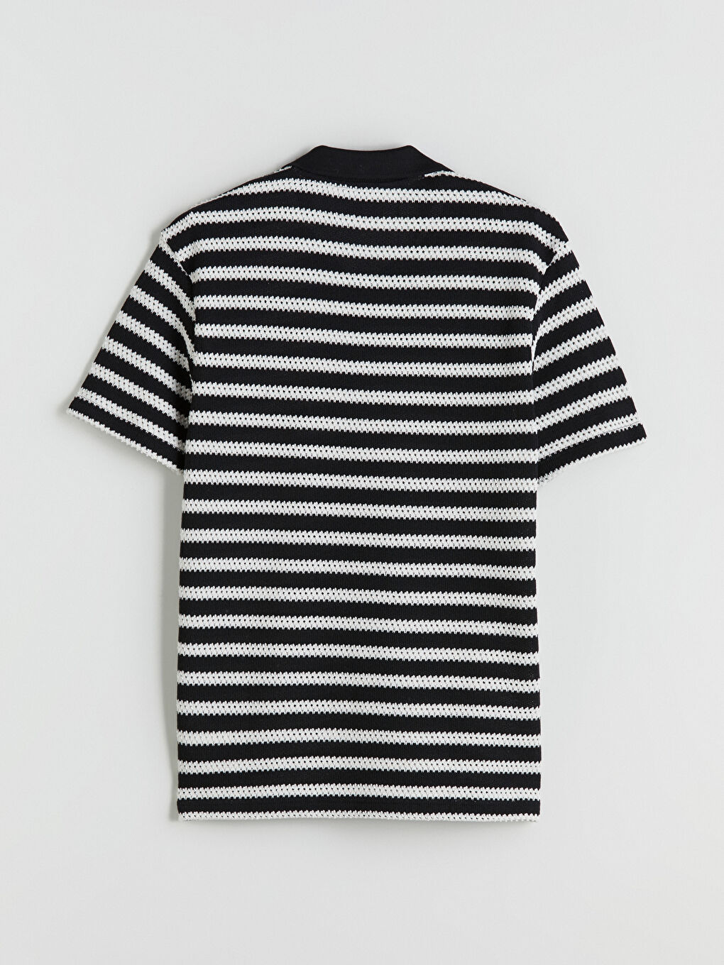 Siyah Polo Yaka Çizgili Penye Erkek Tişört-5