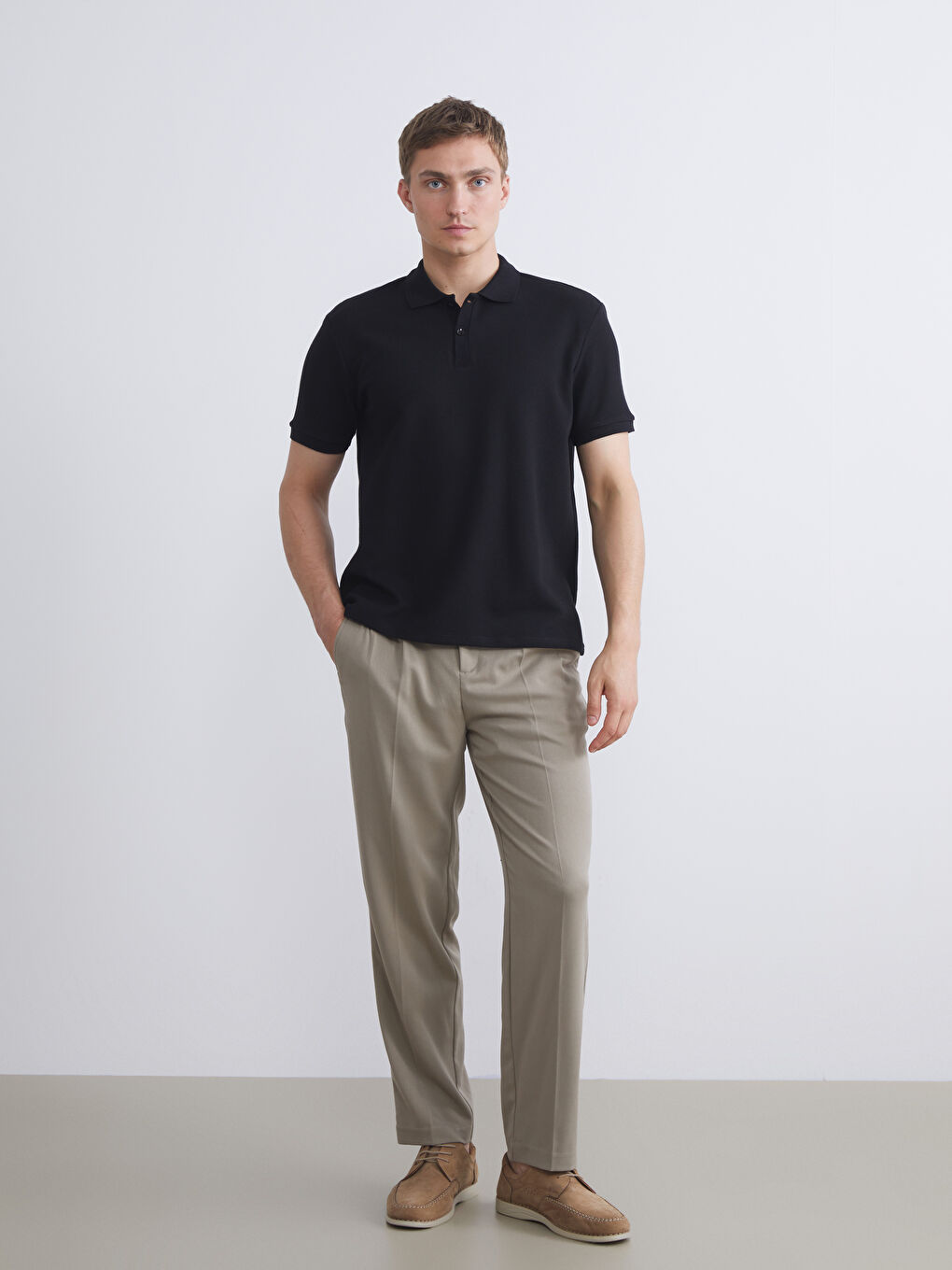 Siyah Polo Yaka Erkek Tişört-1