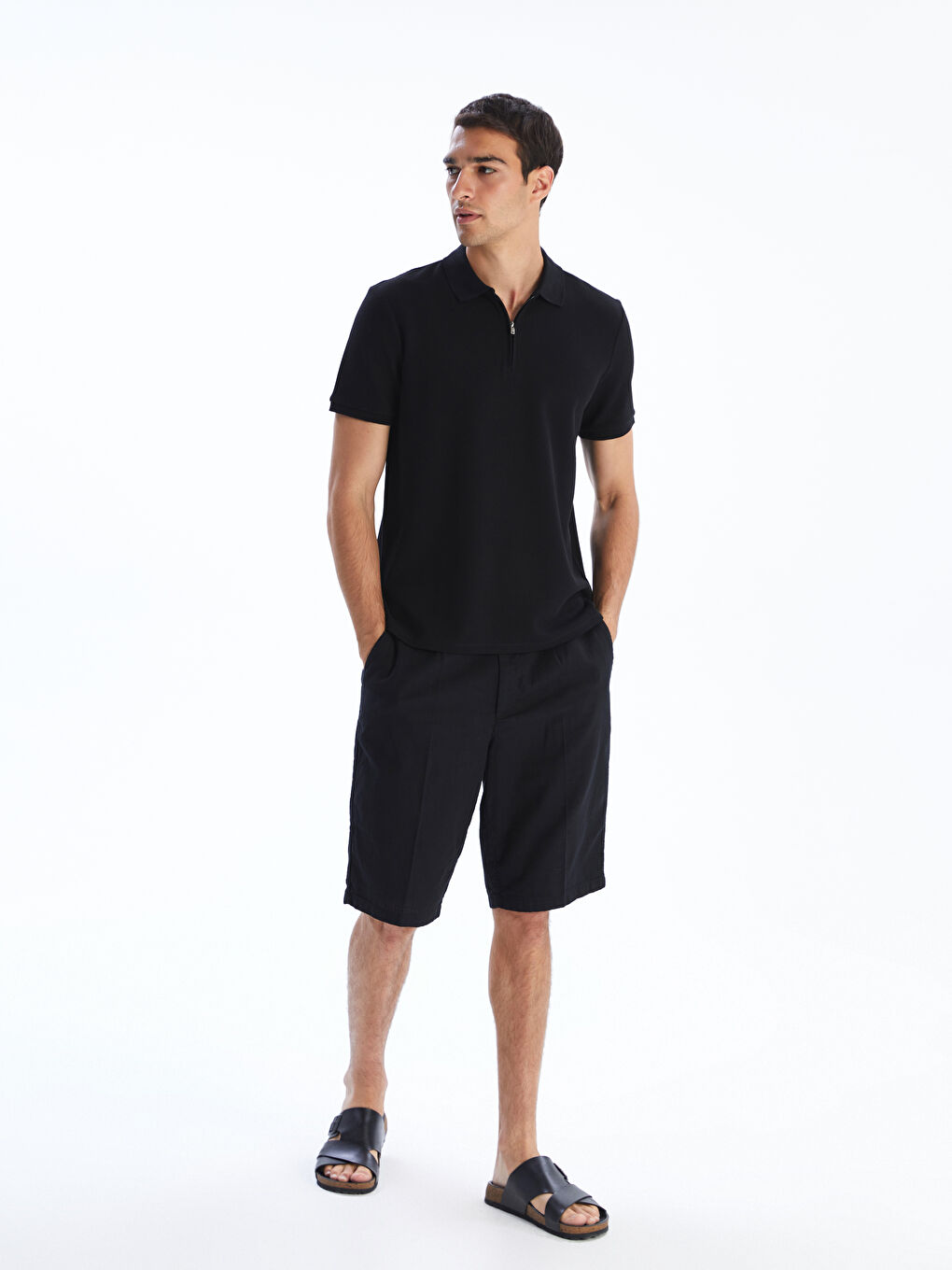 Siyah Polo Yaka Erkek Tişört-1