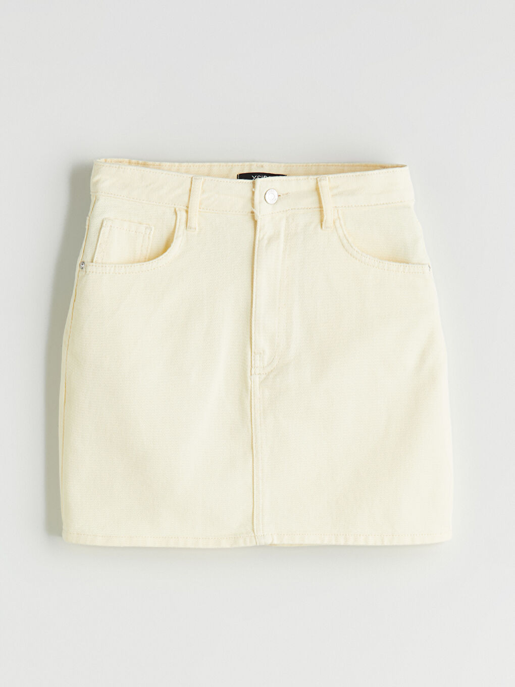 Sarı Dar Fit Mini Jean Etek-4