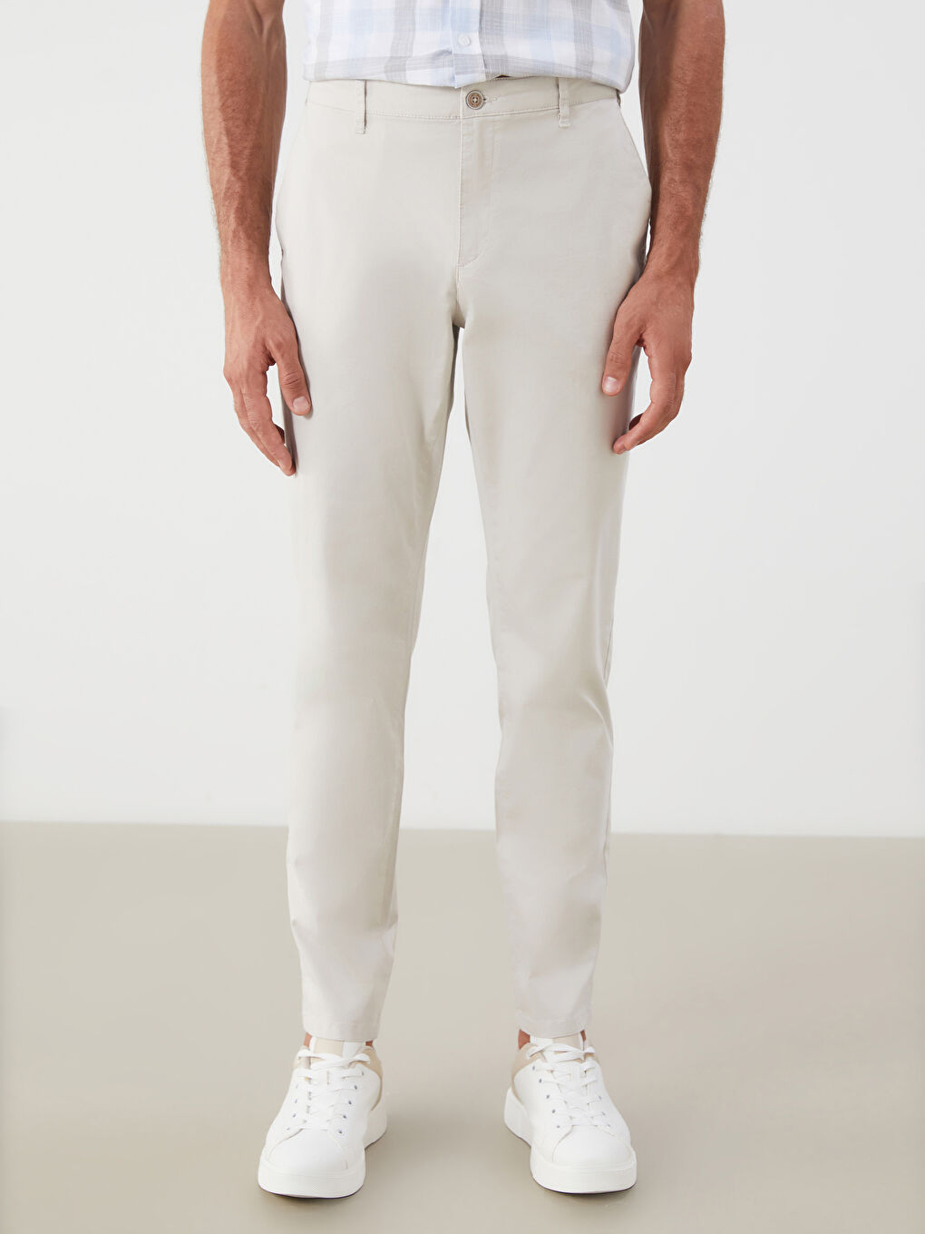 Bej Dar Kalıp Erkek Chino Pantolon-1