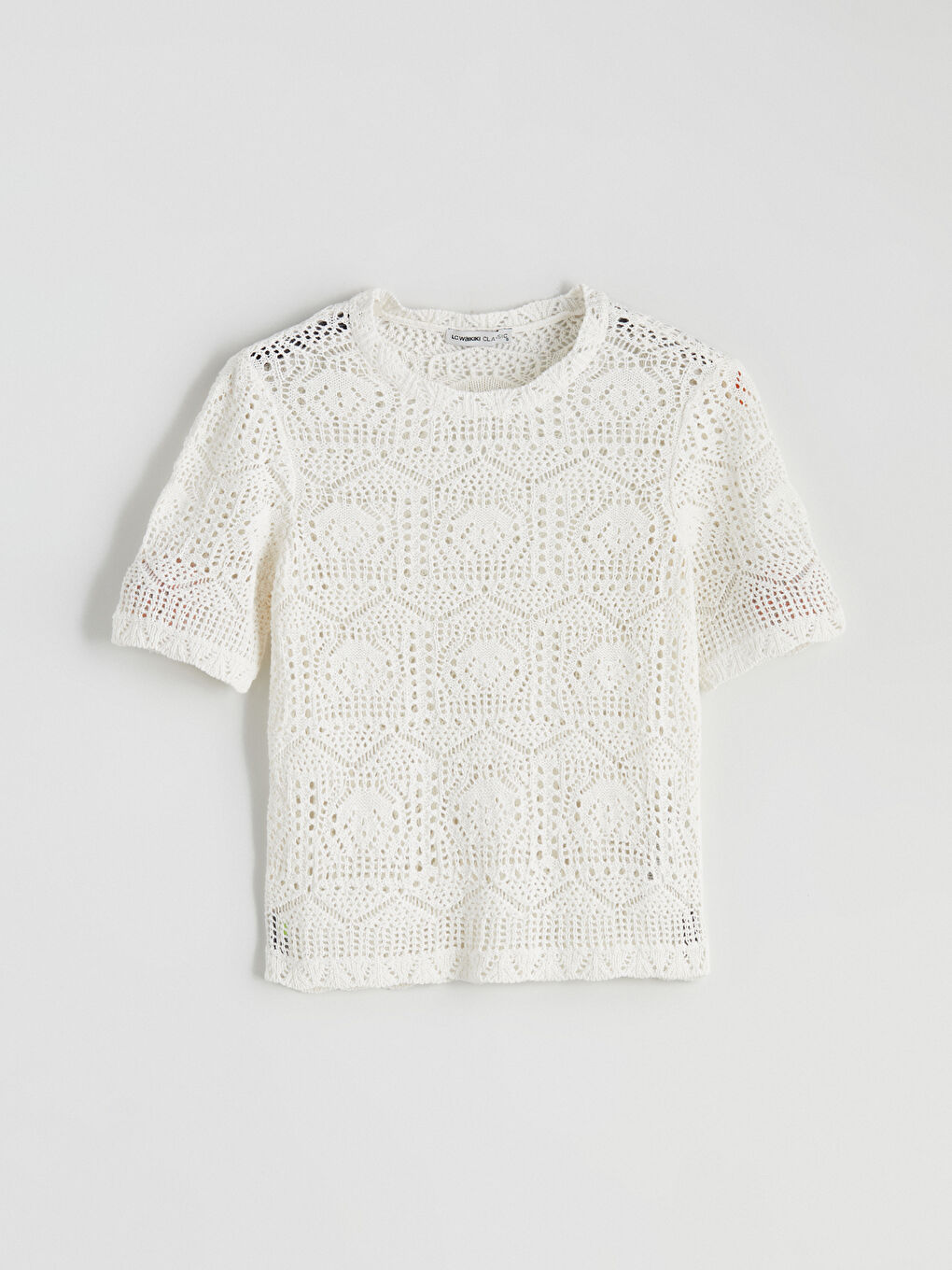 Ekru Bisiklet Yaka Ajurlu Kadın Triko Kazak-4