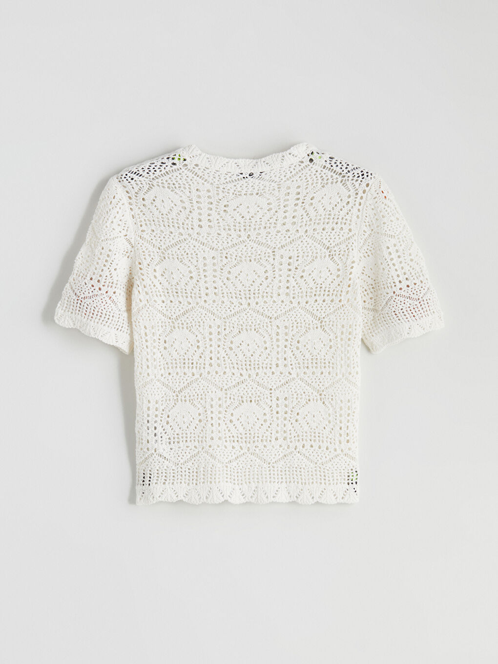 Ekru Bisiklet Yaka Ajurlu Kadın Triko Kazak-5