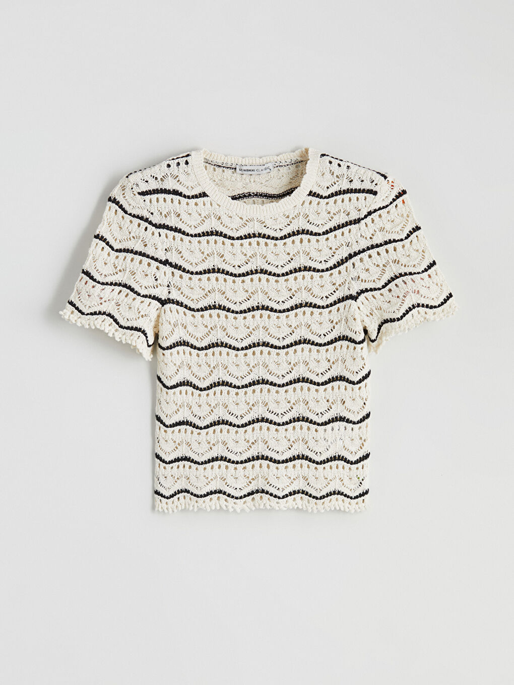 Ekru Bisiklet Yaka Ajurlu Kadın Triko Kazak-4