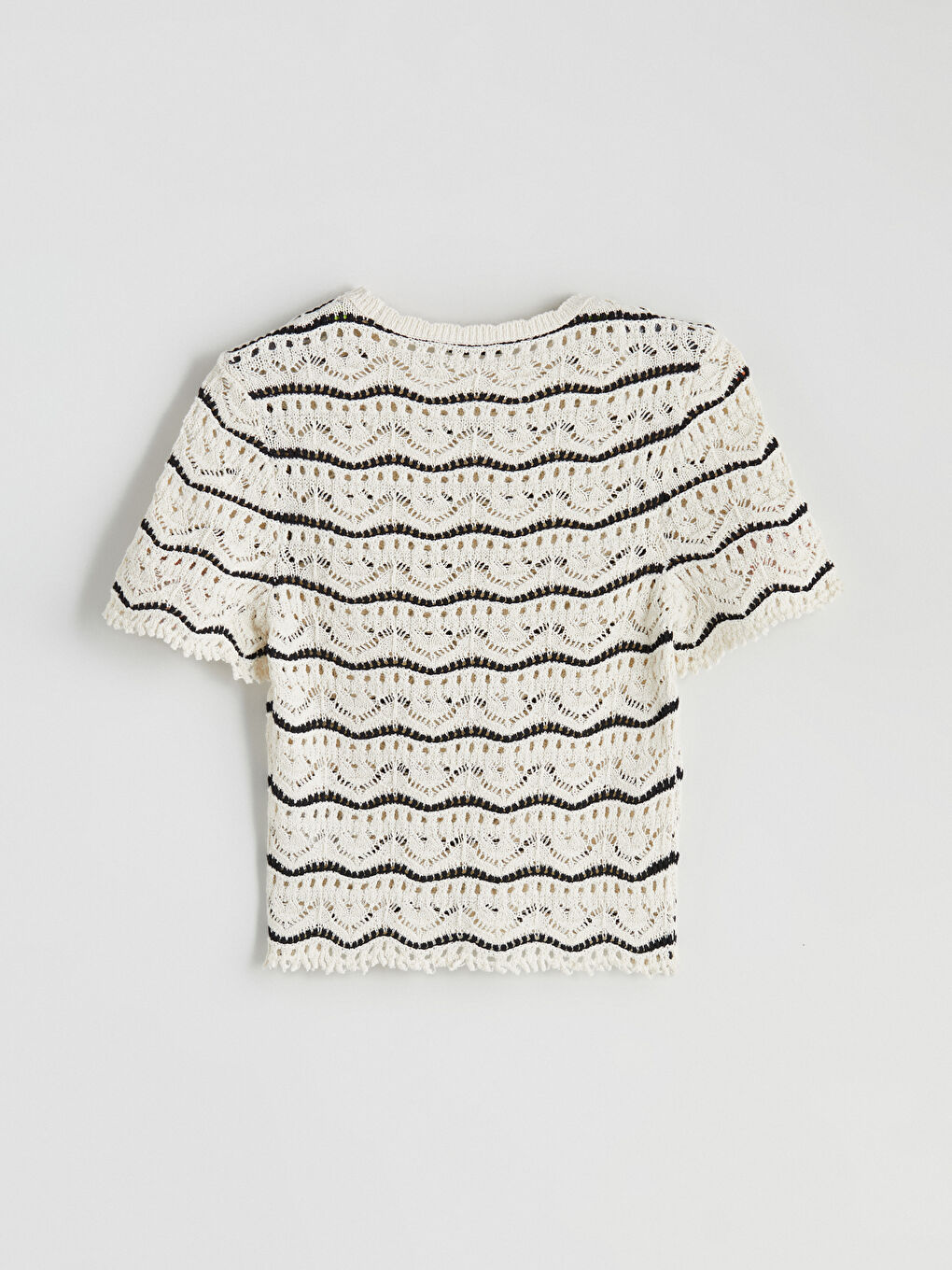 Ekru Bisiklet Yaka Ajurlu Kadın Triko Kazak-5