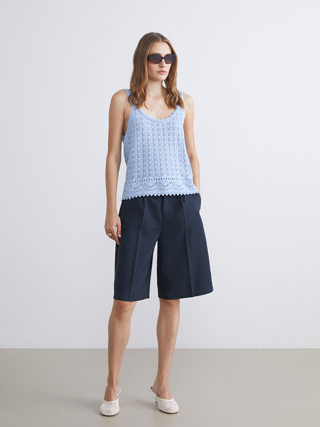 Mavi U Yaka Ajurlu Kadın Triko Atlet-1