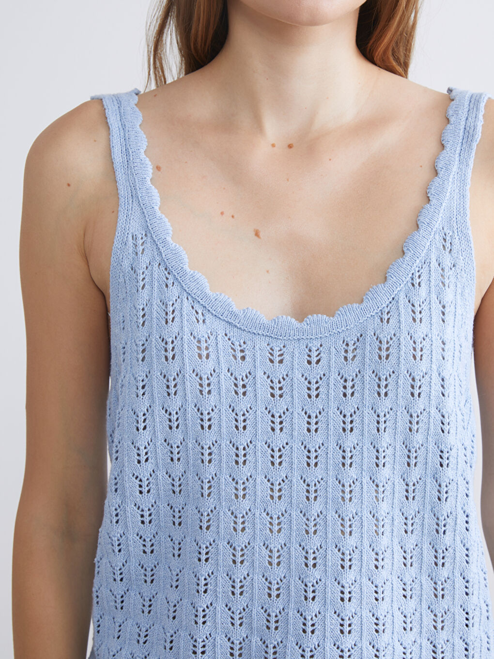 Mavi U Yaka Ajurlu Kadın Triko Atlet-2