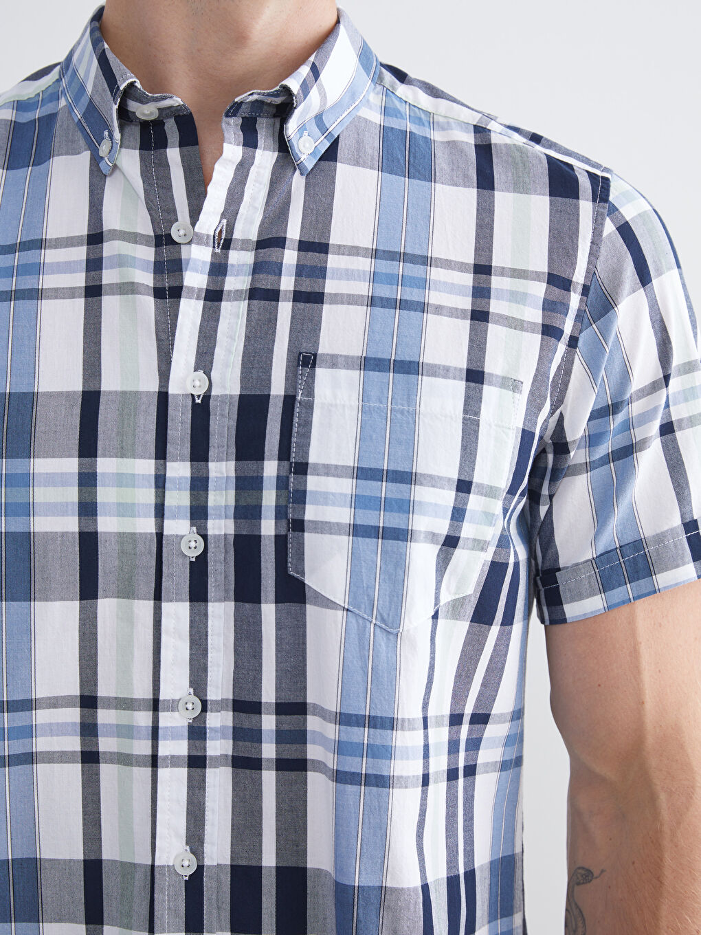 İndigo Regular Fit Kısa Kollu Ekose Poplin Erkek Gömlek-2