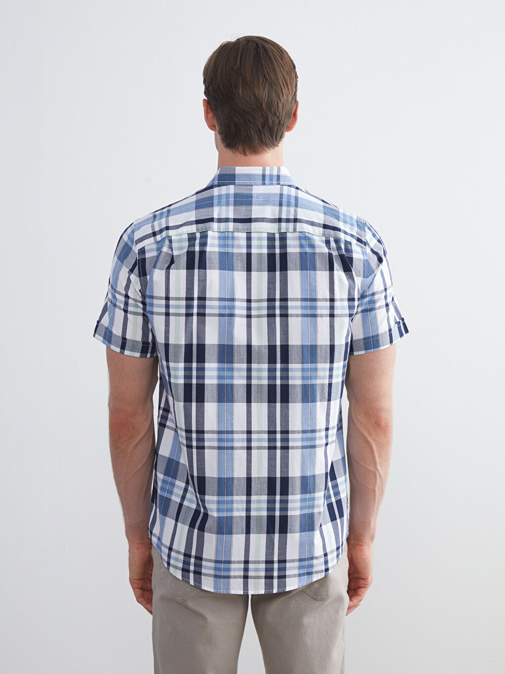 İndigo Regular Fit Kısa Kollu Ekose Poplin Erkek Gömlek-3