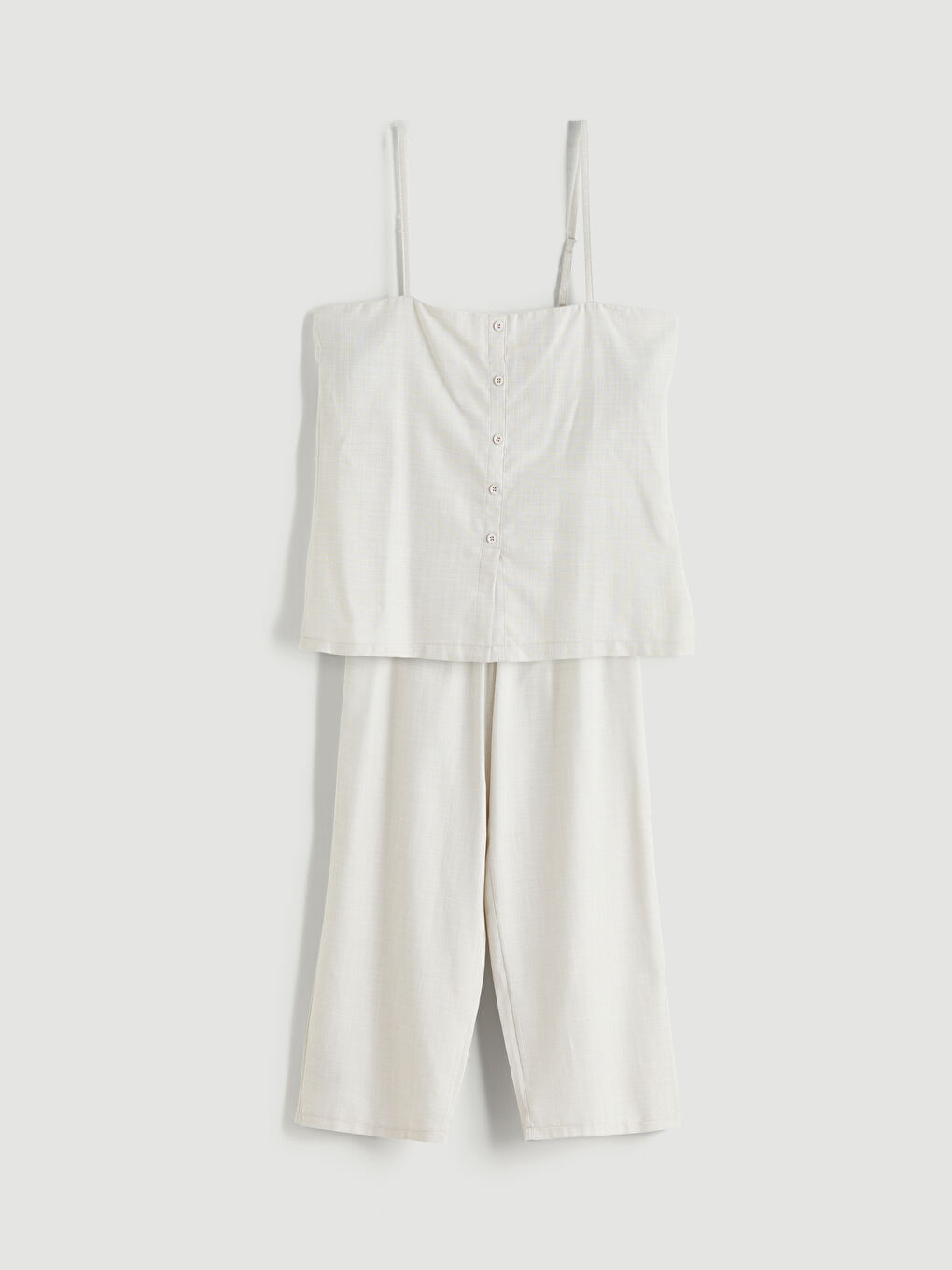 Bej Kare Yaka Poplin Kadın Pijama Takımı-5