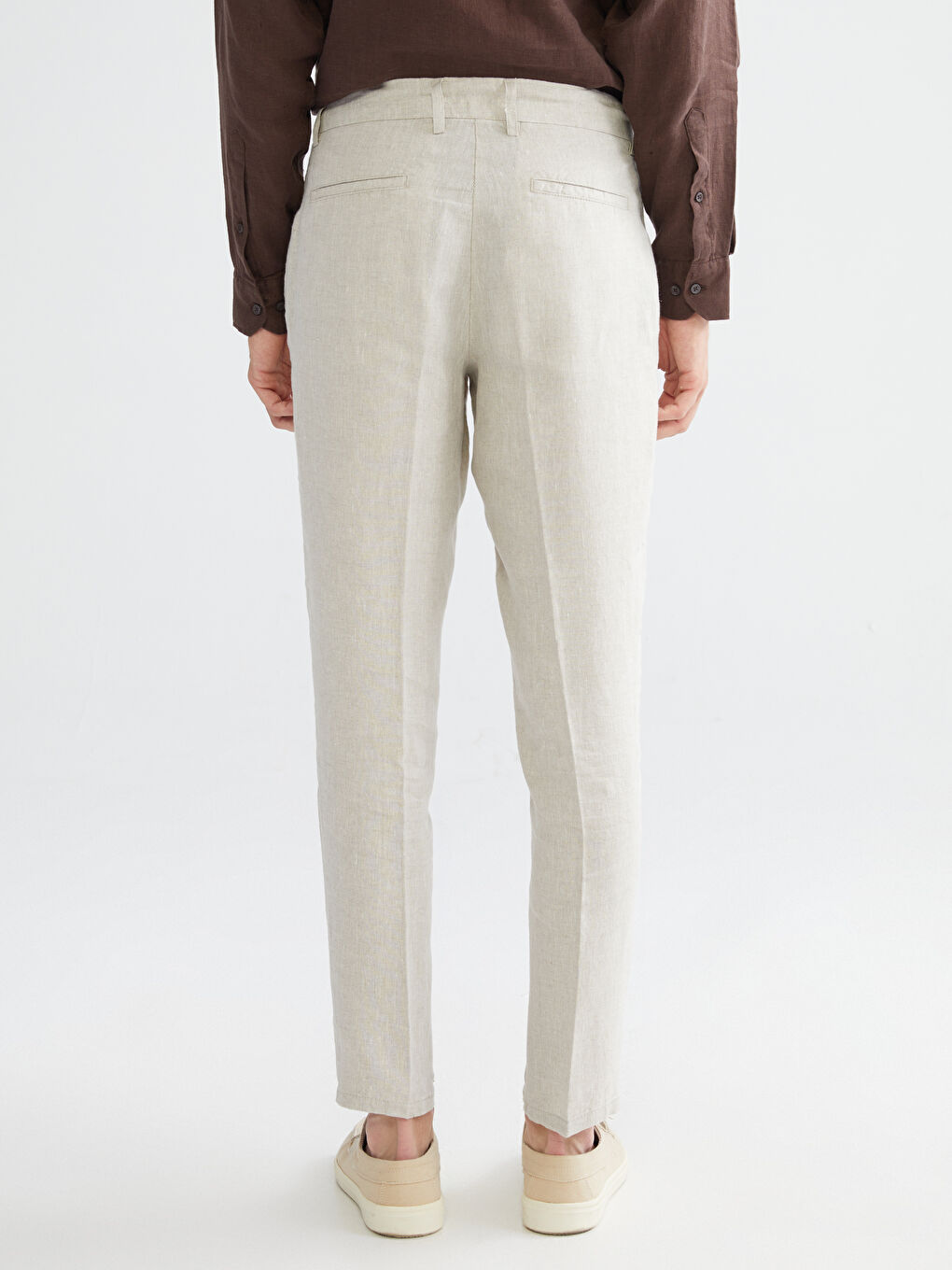 Bej Standart Kalıp %100 Keten Erkek Pantolon-3