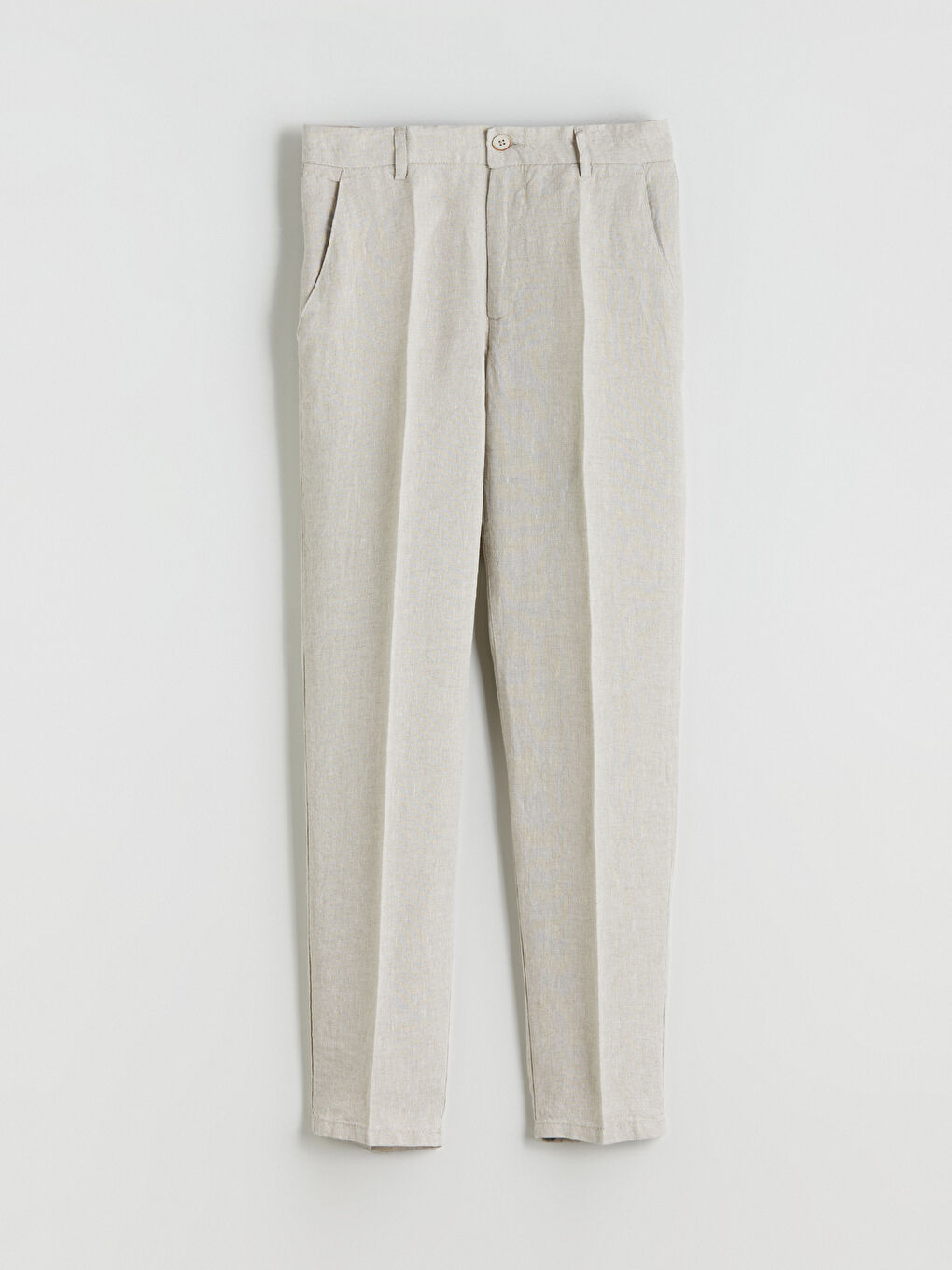 Bej Standart Kalıp %100 Keten Erkek Pantolon-4