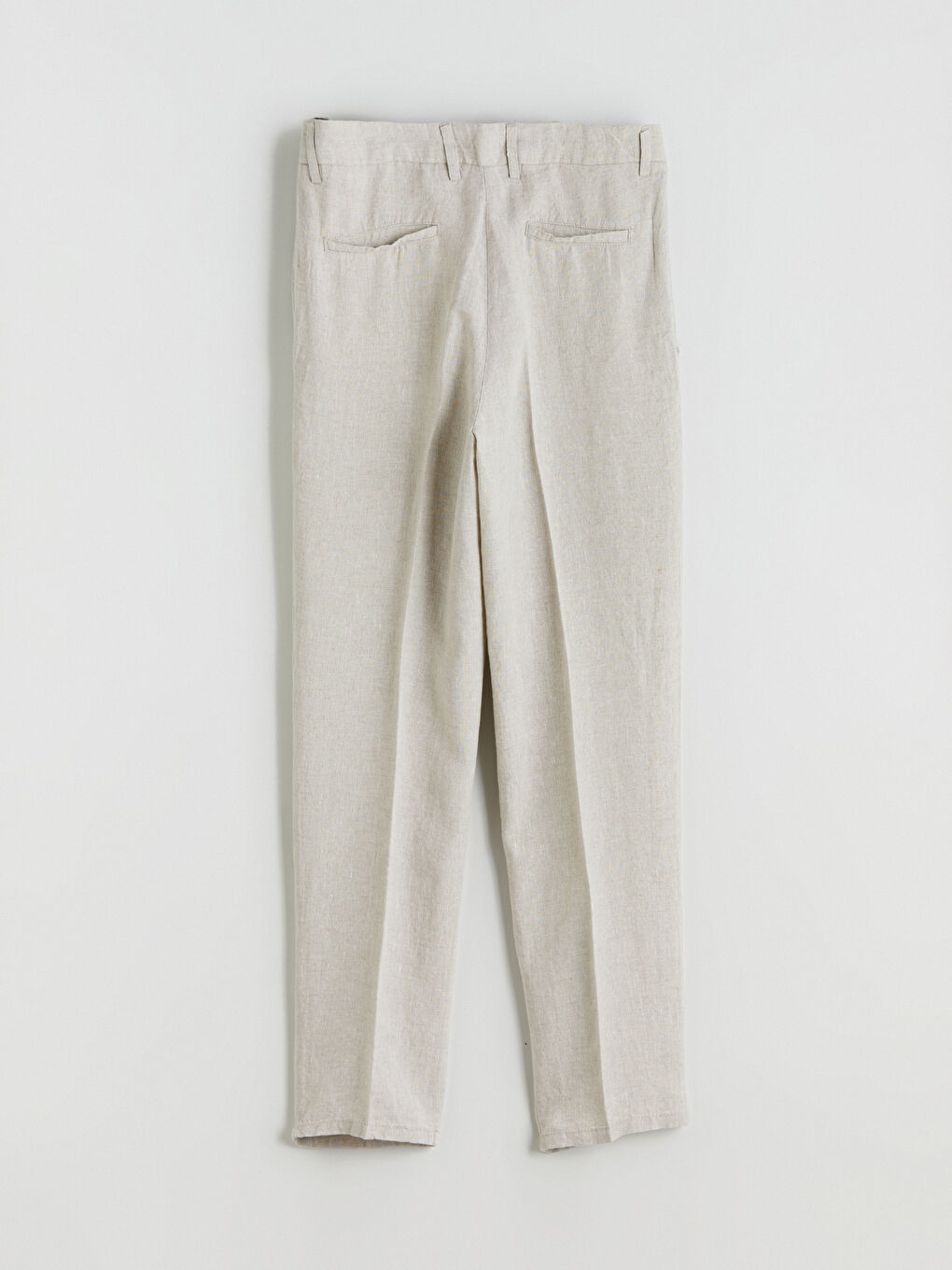 Bej Standart Kalıp %100 Keten Erkek Pantolon-5