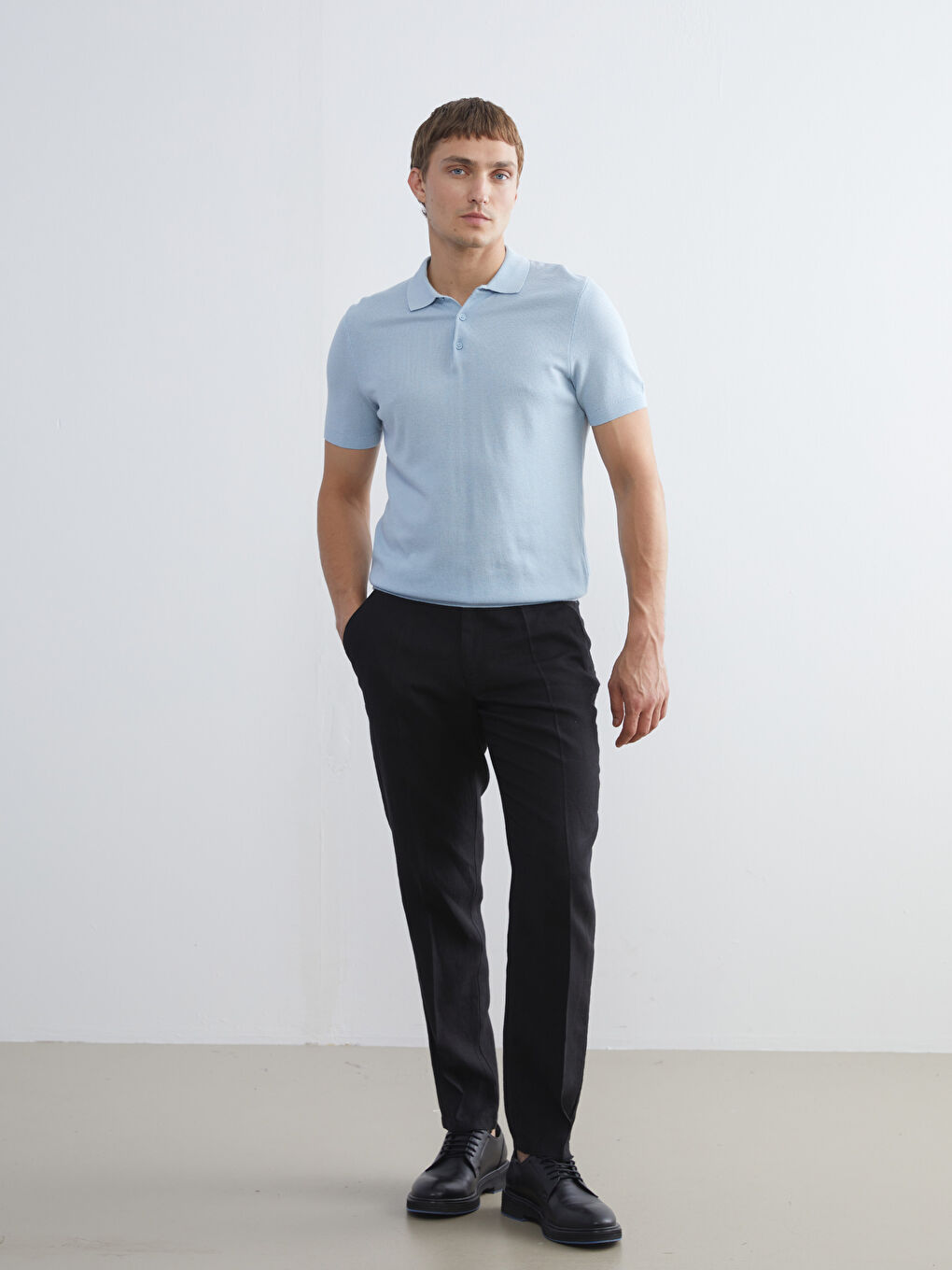 Siyah Standart Kalıp %100 Keten Erkek Pantolon