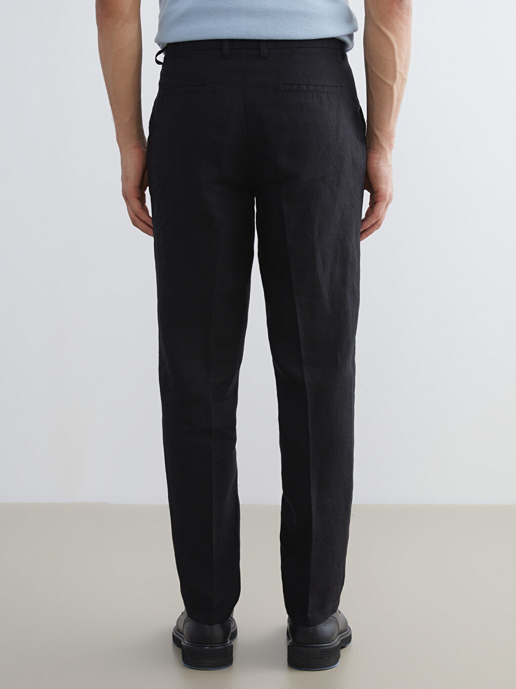 Siyah Standart Kalıp %100 Keten Erkek Pantolon-3