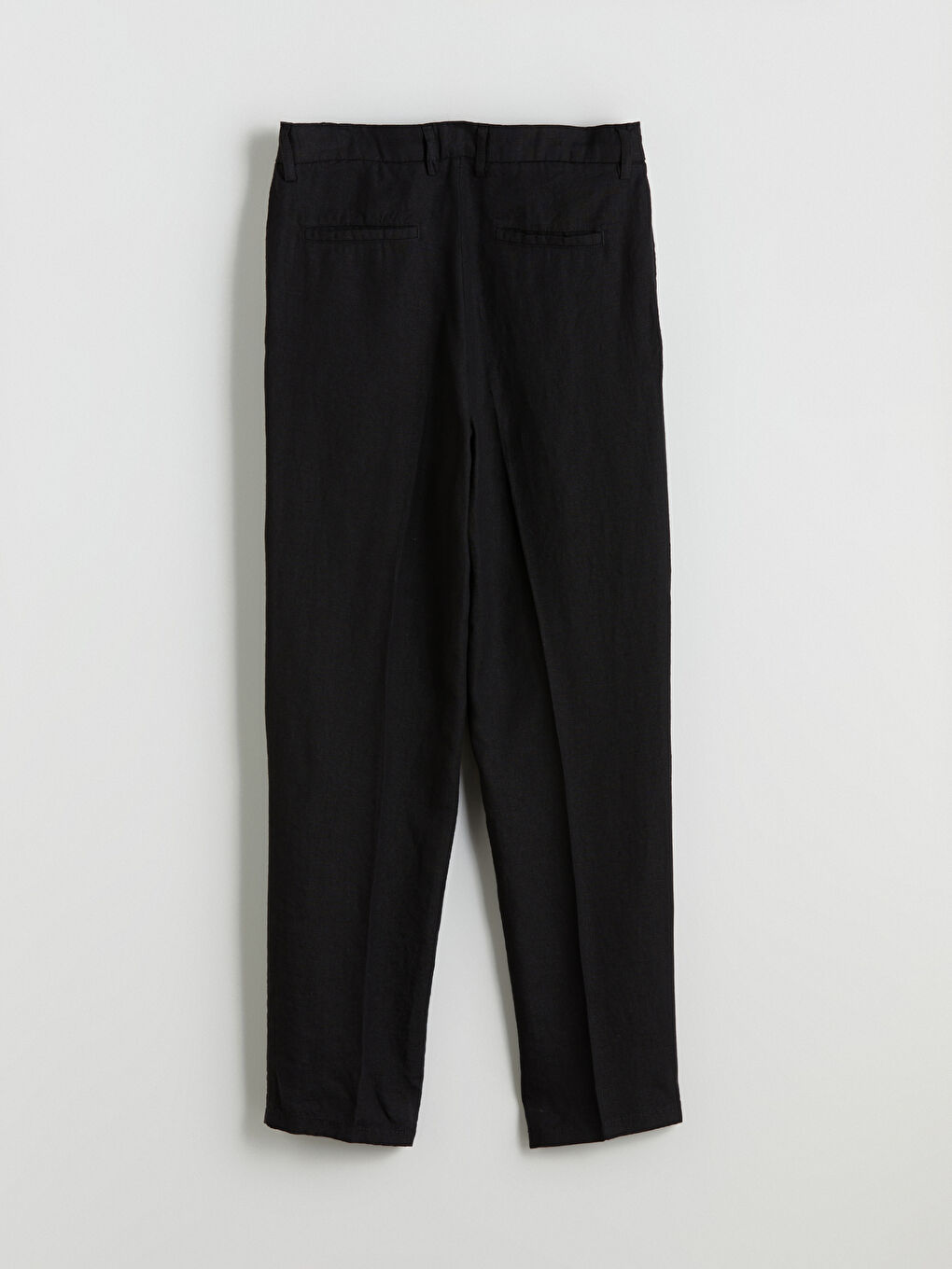 Siyah Standart Kalıp %100 Keten Erkek Pantolon-5