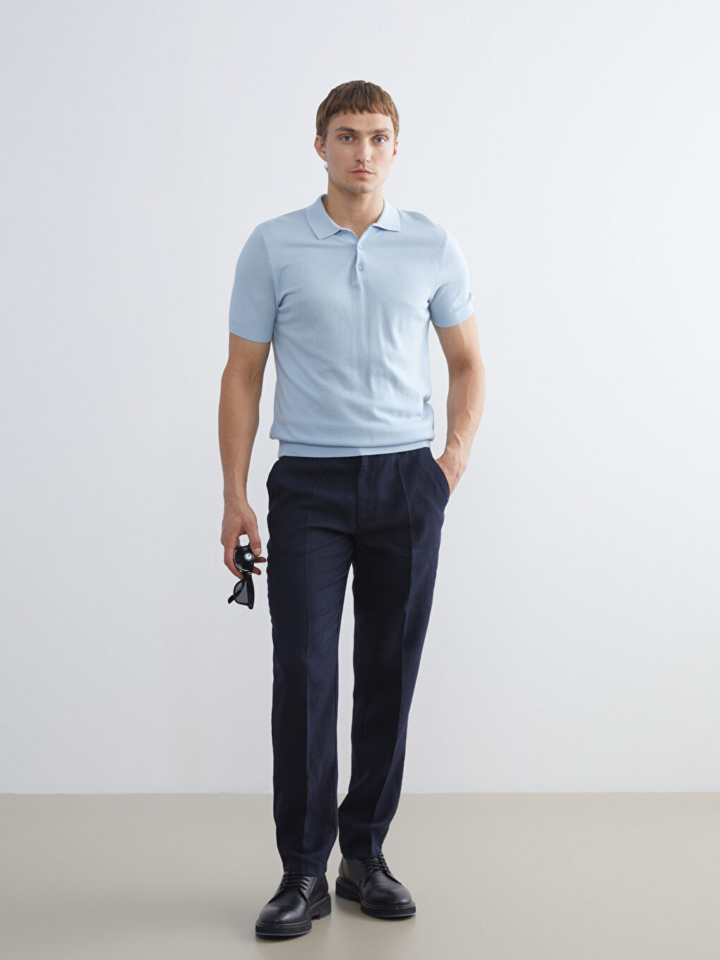 Lacivert Standart Kalıp %100 Keten Erkek Pantolon